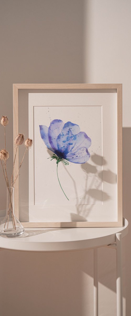 Watercolor purple anemone abstract by Olga Koelsch