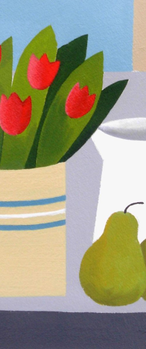 Still Life with Six Red Tulips by Jan Rippingham