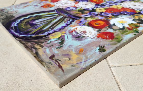 Poppies in a Deep Blue Vase