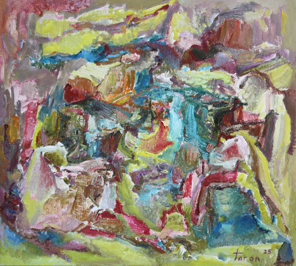 Abstract Landscape Oil Painting By Taron Khachatryan, 20 X 18", Abstract Landscape, Original Artwork