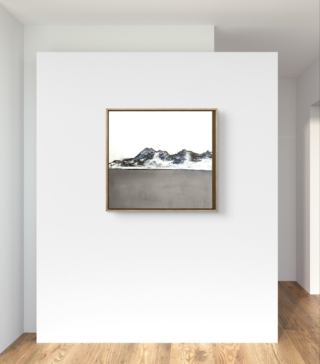 Abstract Landscape Acrylic Painting By Nuha Moretz, 13 X 13", Winter Snowy Peaks, Original Artwork