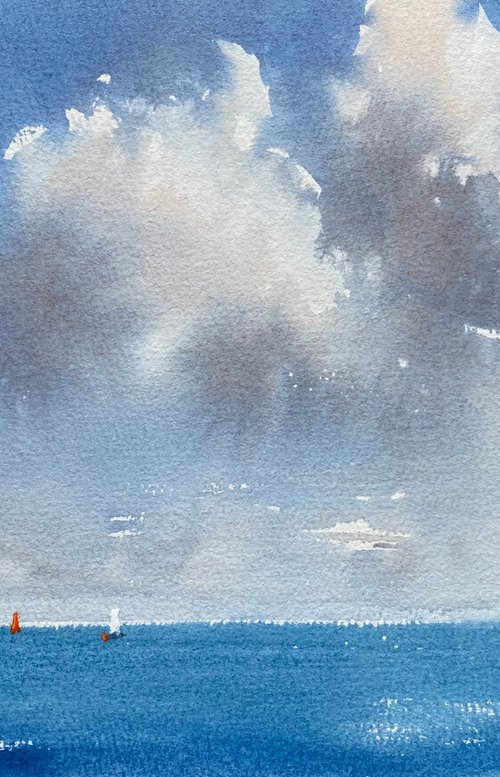 Clouds over the sea - original watercolor sketch by Anna Boginskaia
