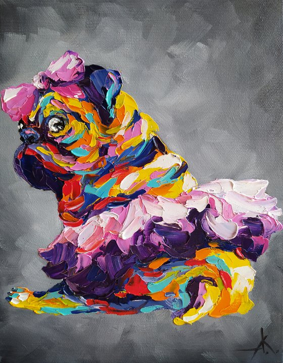 My little girl - Pug dog, dog, animals, pug, oil painting, pug oil painting, pet, pet oil painting, gift, animals art