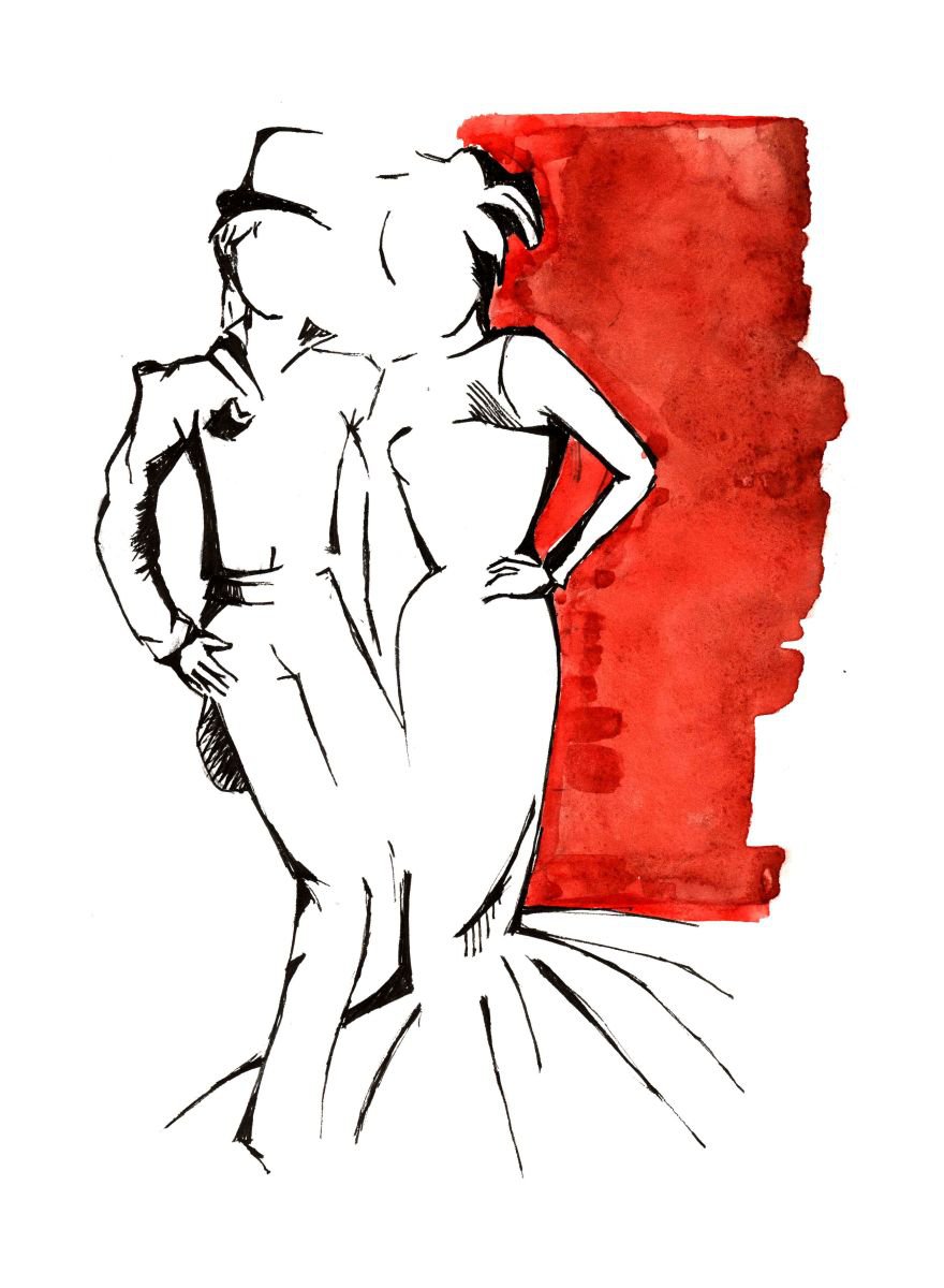 Graphic Portrait Ink Drawing By Kateryna Bortsova, 8 X 11", Portrait