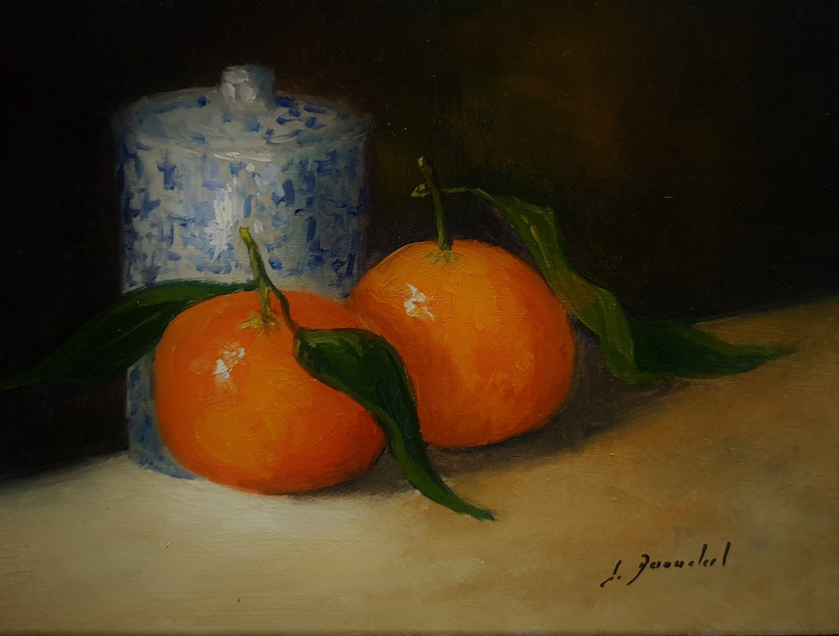 Clementines and blue pot by Jose DAOUDAL