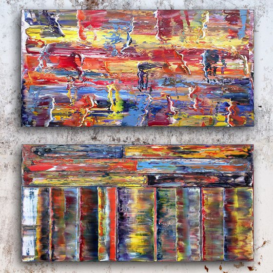 "Get In The Flow Series" - Save As Series - Original Extra Large PMS Abstract Diptych Oil Paintings On Canvas - 36" x 36"