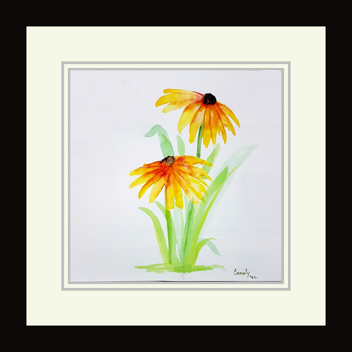 Urban And Pop Botanical Watercolour By Sonaly Gandhi, 11 X 11", Flowers 6, Original Artwork