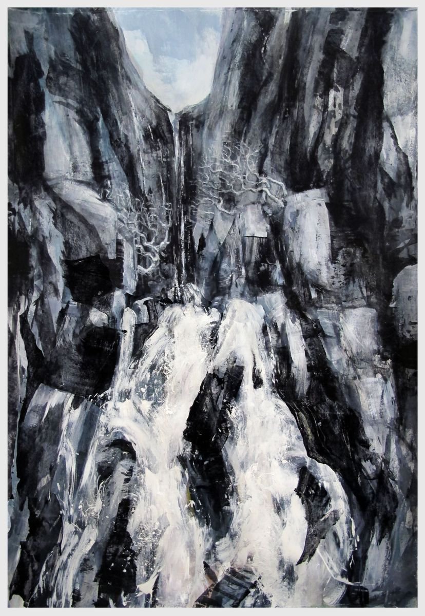 Expressive Landscape Painting By John Sharp, 26 X 37, Falls, Upper Eskdale, Cumbria, Original Artwork