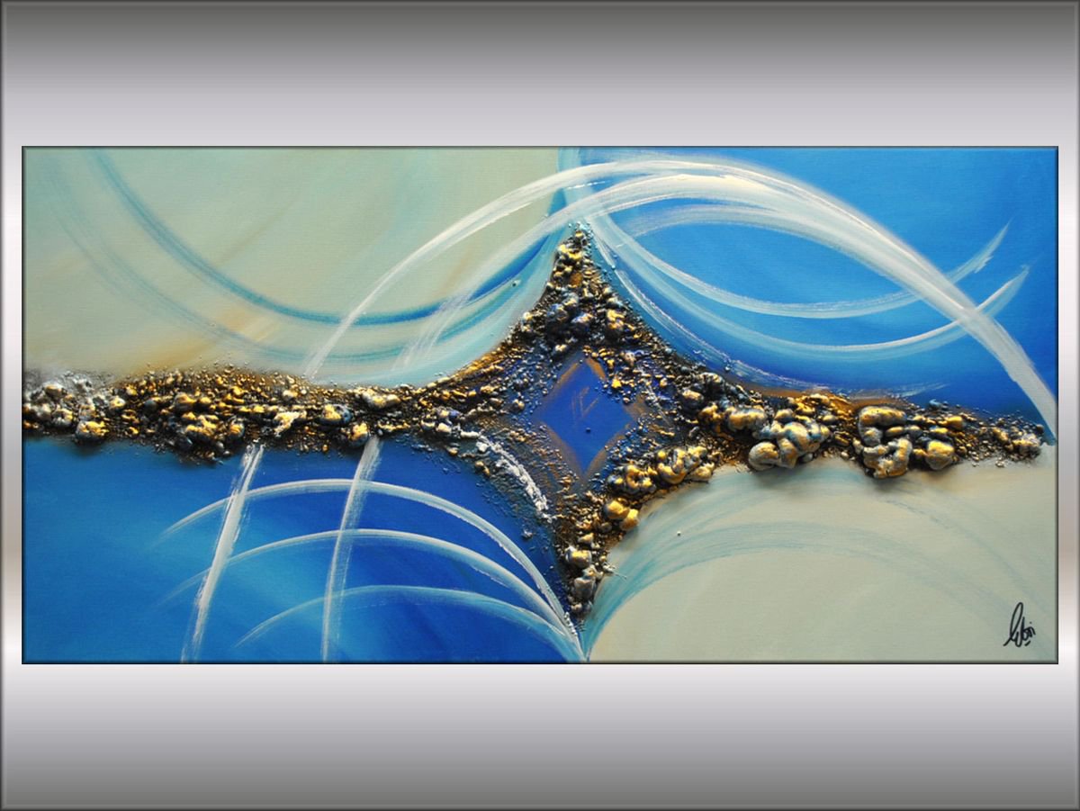 Golden Explosion Abstract Acrylic Painting Blue Black Gold Wall Art Large Canvas Art Ready... by Edelgard Schroer
