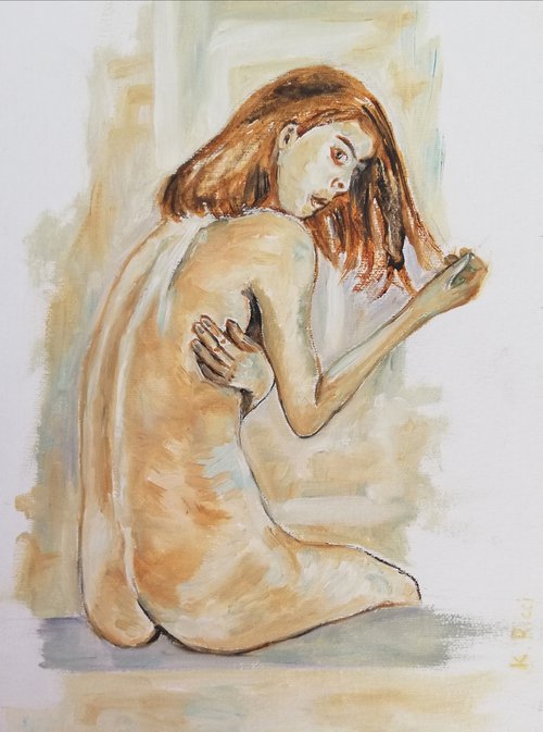 "Elegant Nude" Original Oil Artwork 7 by 10" (18x24cm) by Katia Ricci