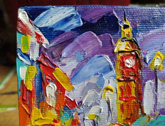 With love from London - small painting, cityscape, postcard, city, gift idea, gift, oil painting,Big Ben, London, United Kingdom