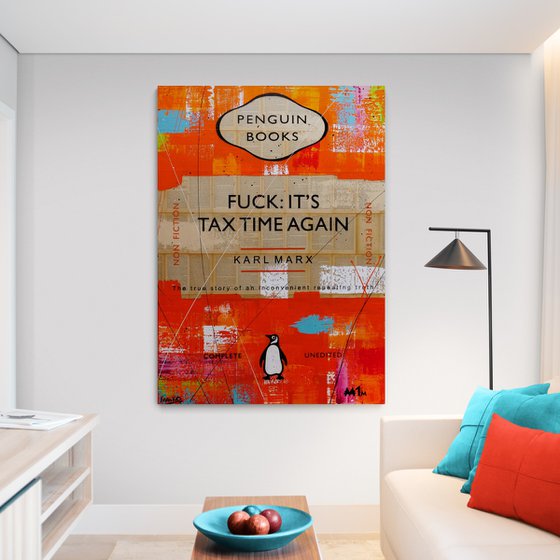 Tax Time Tango 140cm x 100cm Fuck It's Tax Time Book Page Urban Pop Art