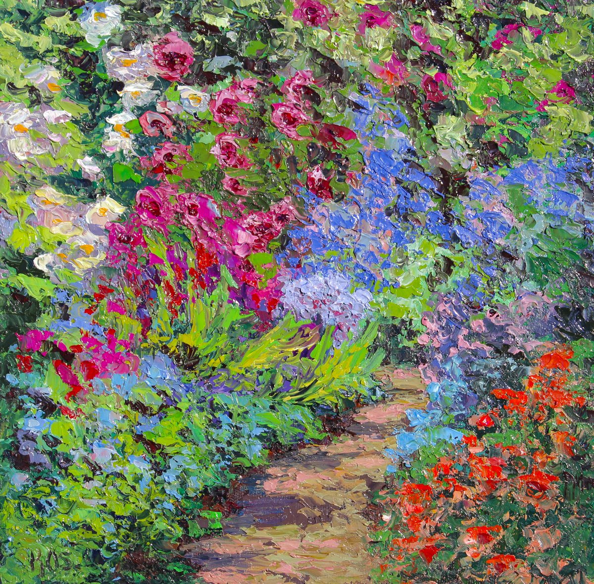 Impressionistic Landscape Oil Painting By Kristen Olson Stone, 10 X 10", Country Garden, Original Artwork