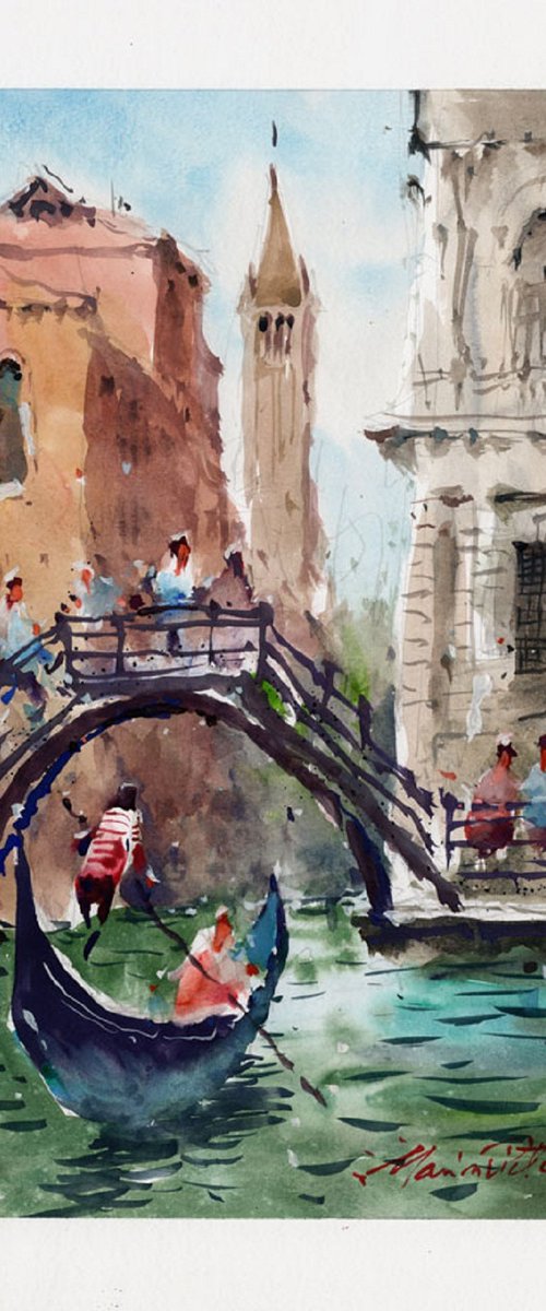 Scene from Vencie, Watercolor. by Marin Victor