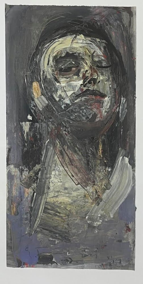 Expressive Portrait Drawing By Eduard Belsky, 16 X 33, Image, Original Artwork