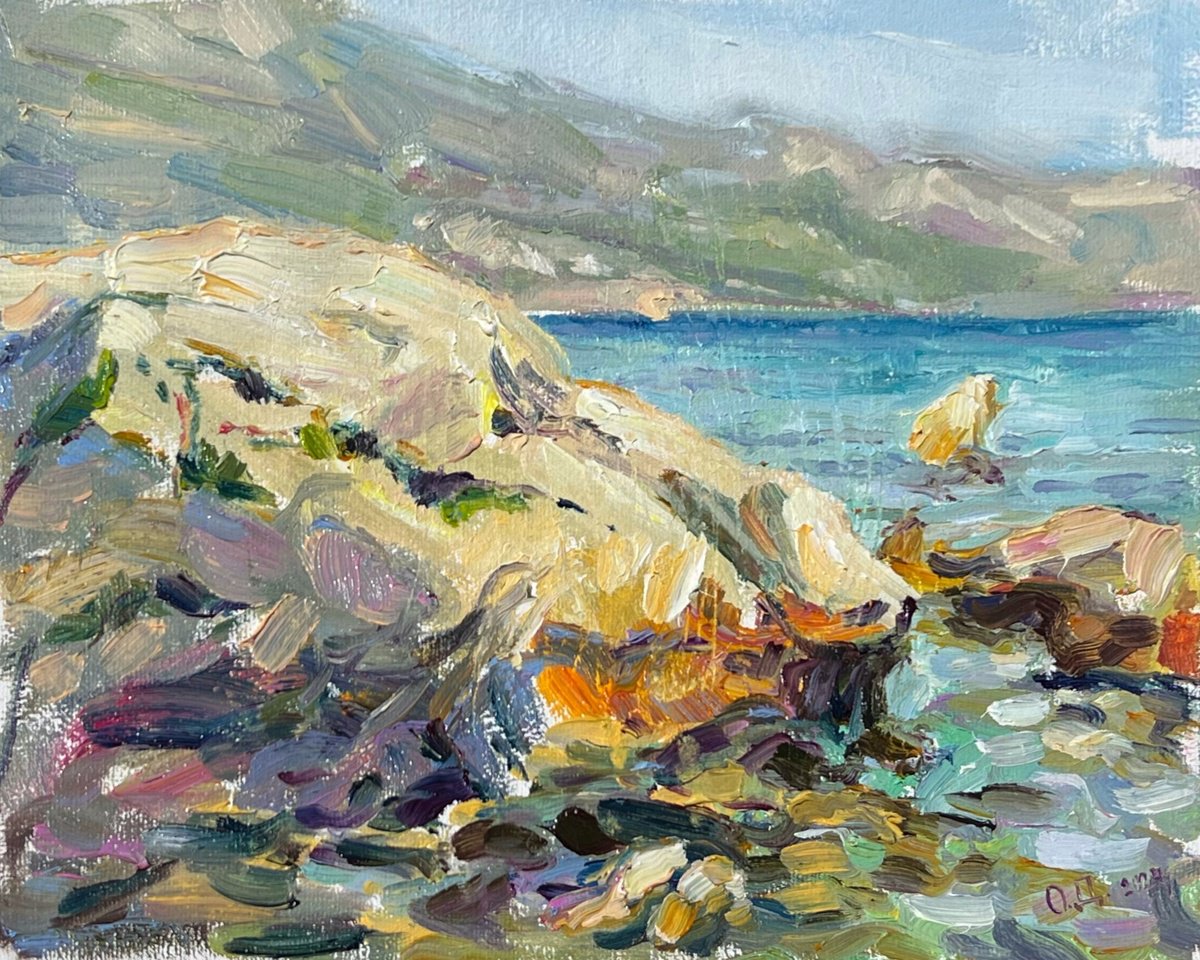 Impressionistic Landscape Oil Painting By Olha Dashkevych, 10 X 8", - Sea Giants - ?, Original Artwork