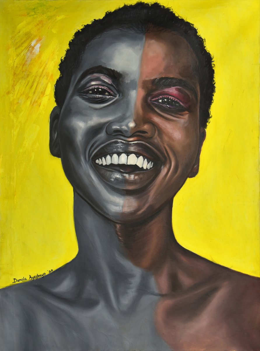 Expressive Portrait Acrylic Painting By Damola Ayegbayo, 36 X 48, Vague, Original Artwork