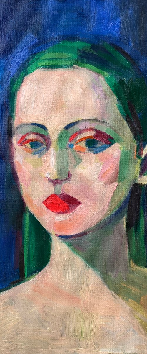 Portrait of Woman with Green Hair by Anna Khaninyan