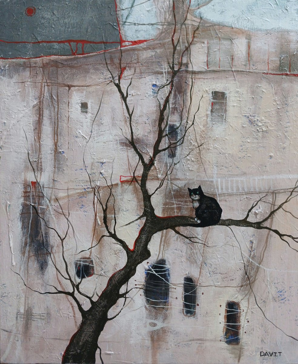 Cat On The Bare Branch By Davit Arstamyan, 20 X 24, Artwork For Sale On Artfinder
