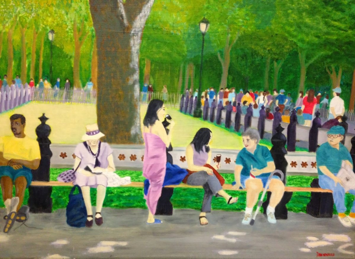 Impressionistic Portrait Oil Painting By Leslie Dannenberg, 24 X 18", Central Park Sunday, Original Artwork