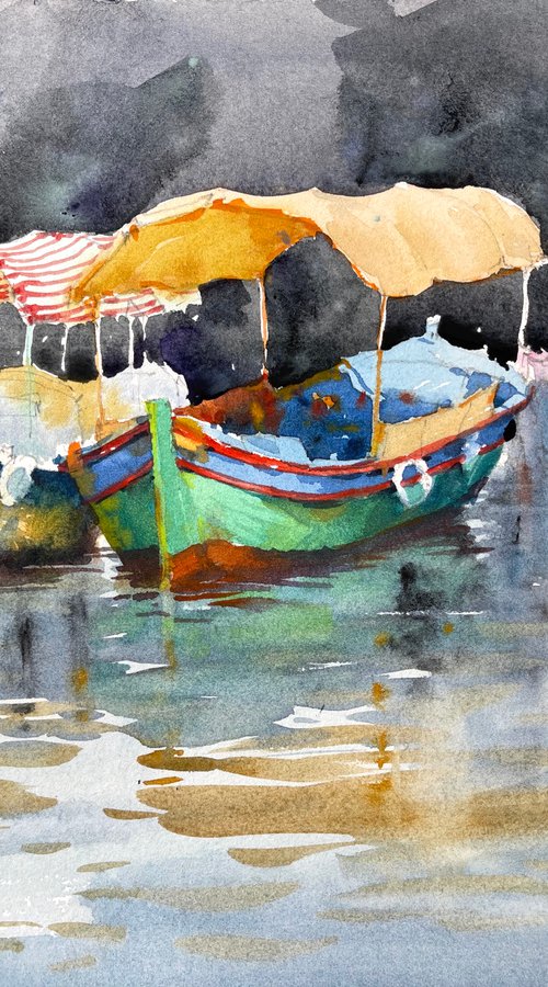 Pleasure boat watercolor painting by Samira Yanushkova