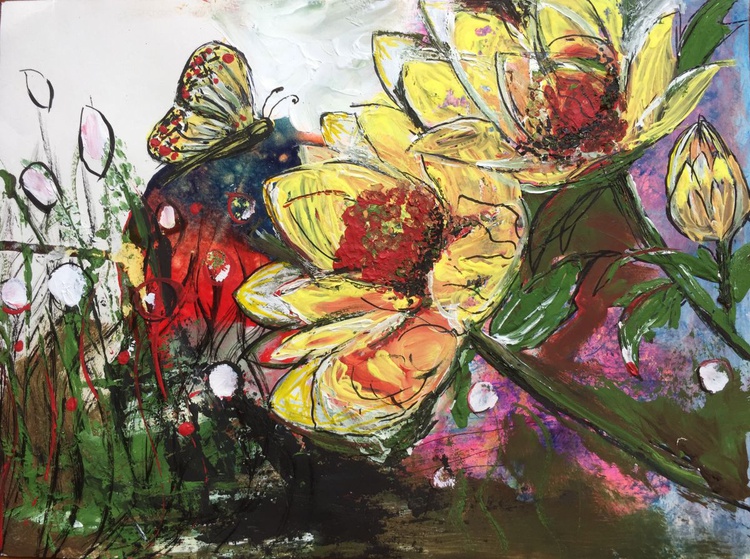 Butterfly Large Yellow Flowers Flower Painting Artfinder