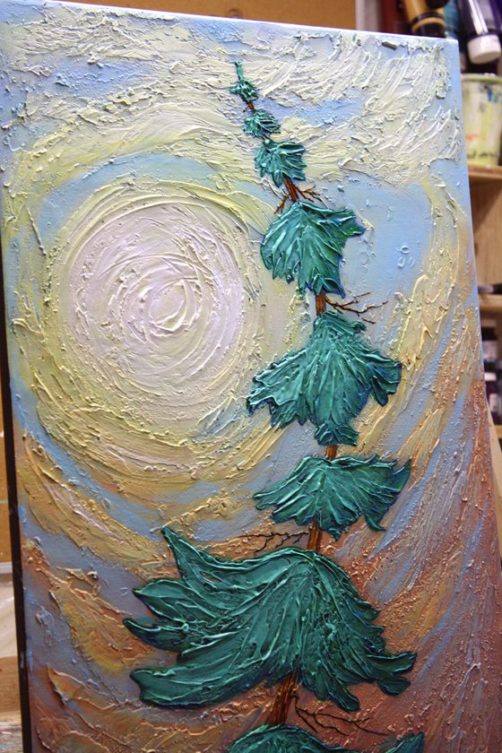 "Alone...."  Pine Tree Painting 107 x 51 cm