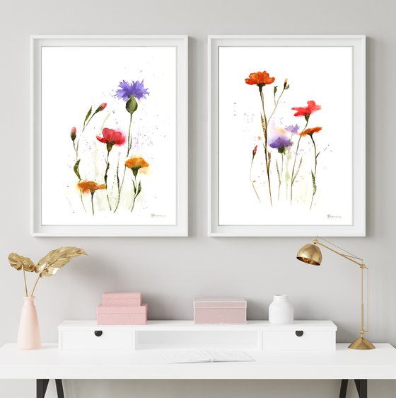 Set Of 2 Wildflower Paintings