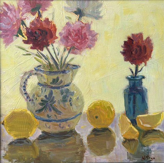 Backlit flowers and lemons