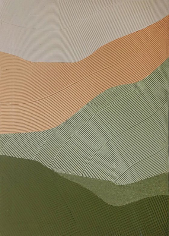 "Field 2" Abstract green orange textured art