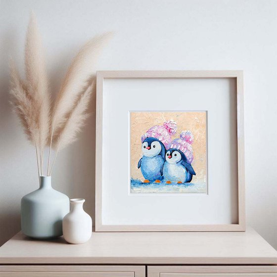 Pair Cute Penguins Painting