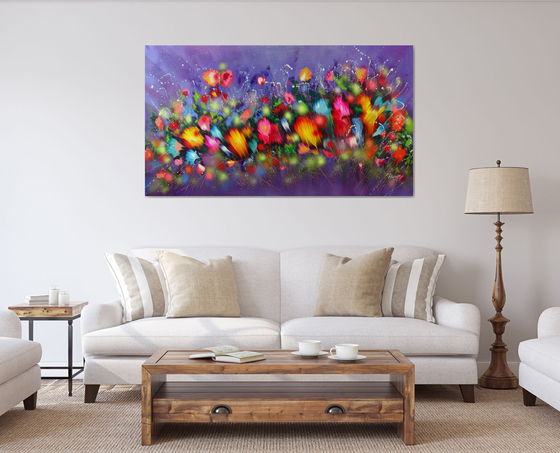 63" VERY LARGE Flowers Painting "Evening Music"