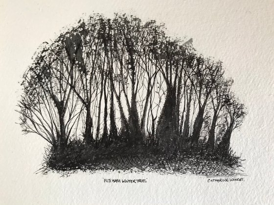 Flitcham Winter Trees in Pen and Ink - Norfolk