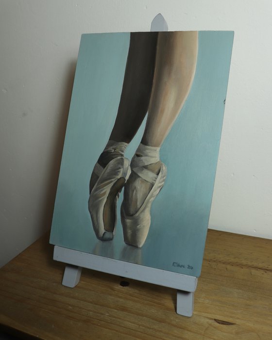 Ballet Feet, On Pointe Painting, Ballerina, Dance, Framed and Ready to Hang, Feet on Tip-Toes