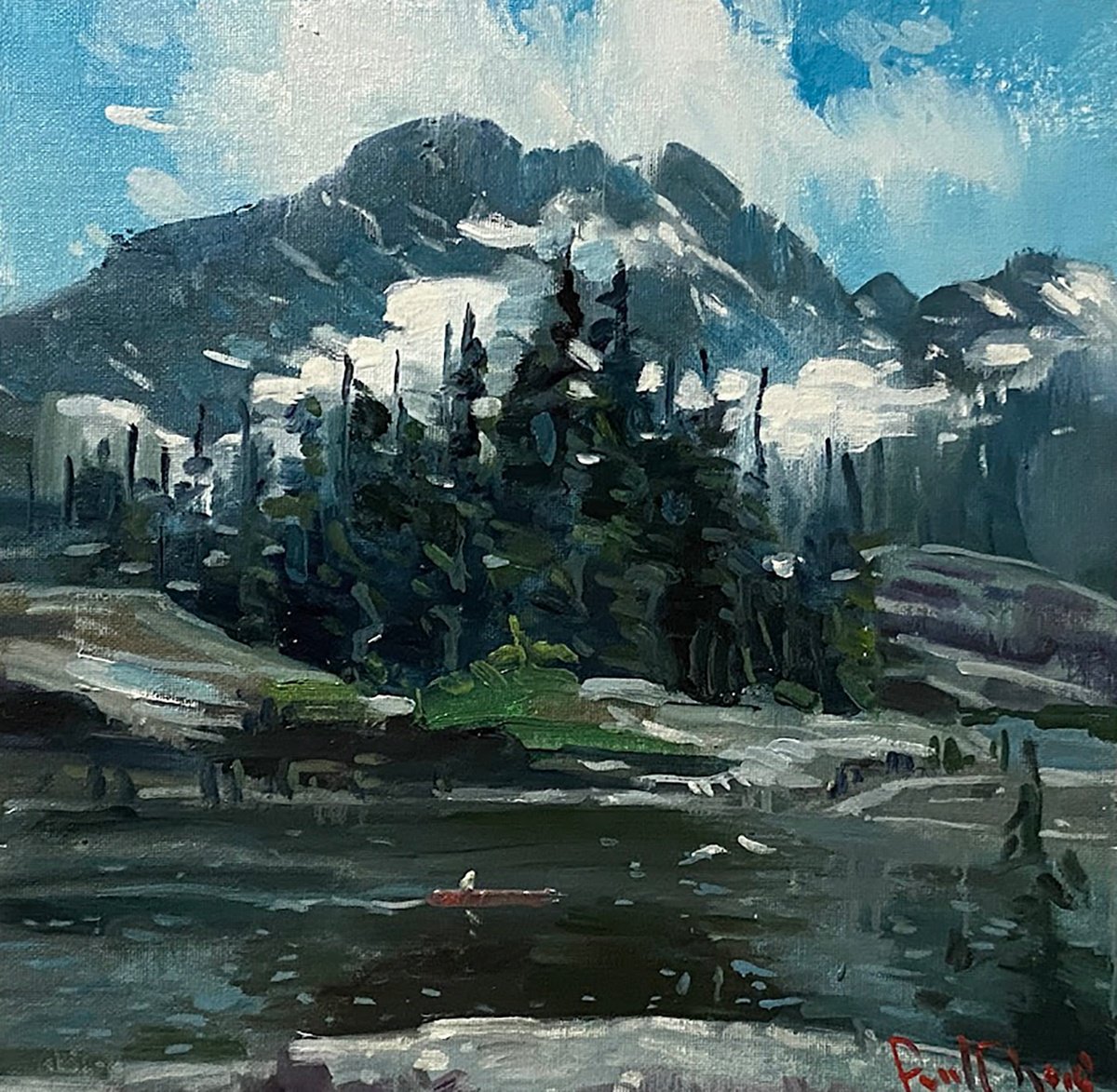 Impressionistic Landscape Oil Painting By Paul Cheng, 12 X 12", Pete Lake, Original Artwork