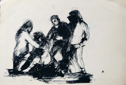 INTERROGATION, ink on paper 26x17 cm by Frederic Belaubre
