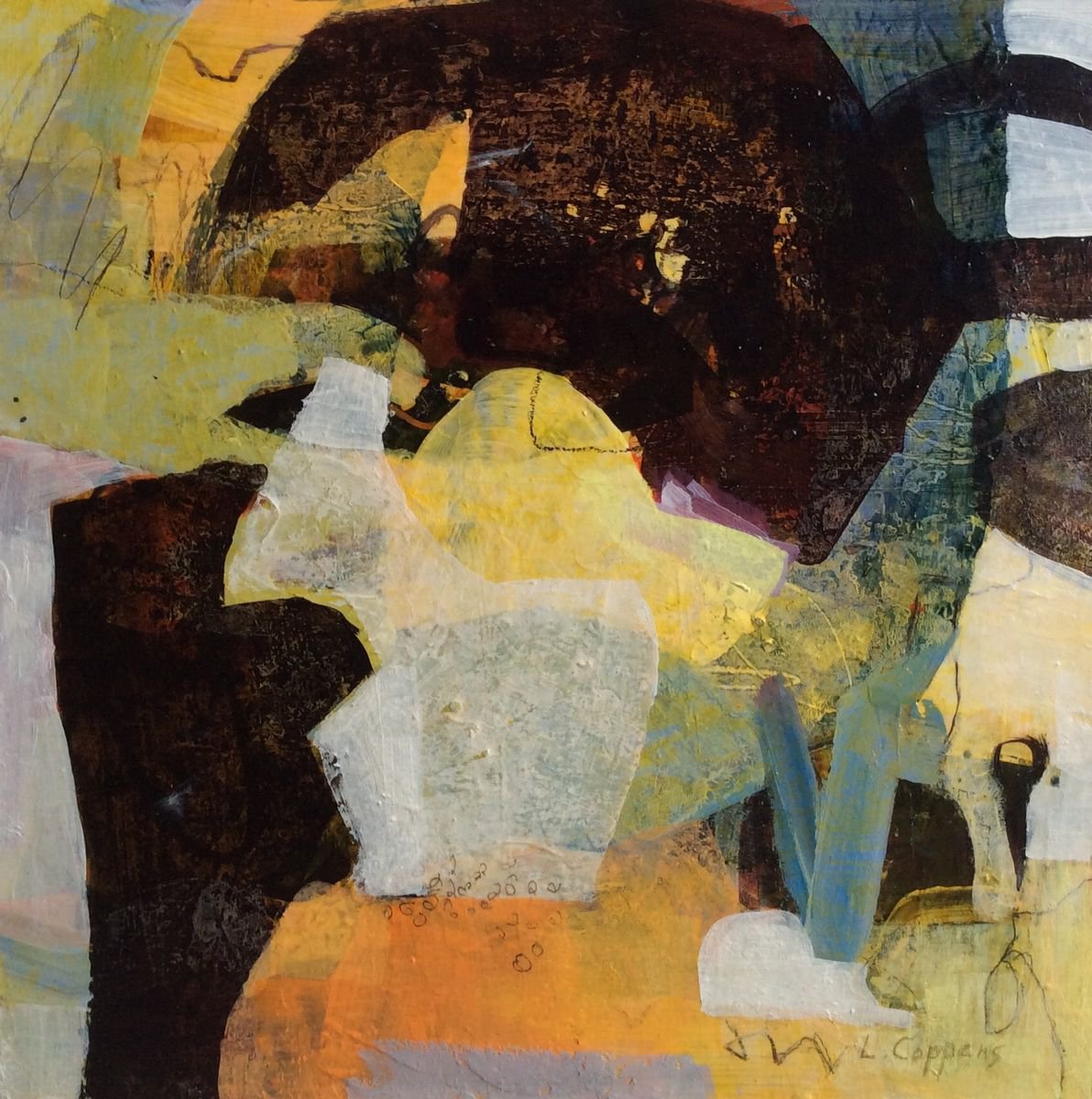 Abstract Acrylic Painting By Linda Coppens, 12 X 12", Circle Dance, Original Artwork