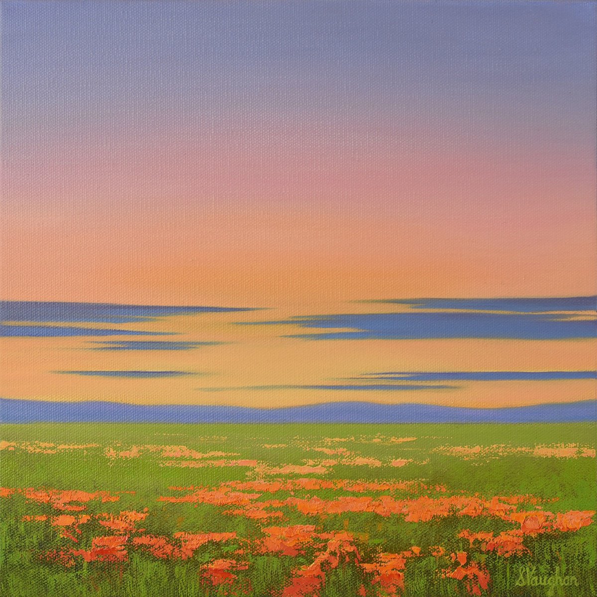 Impressionistic Landscape Oil Painting By Suzanne Vaughan, 12 X 12", Summer Flowers - Flower Field, Original Artwork