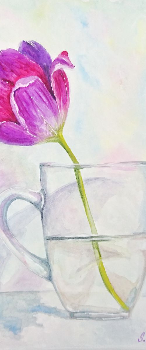 Tulip in a glass cup by Svetlana Vorobyeva