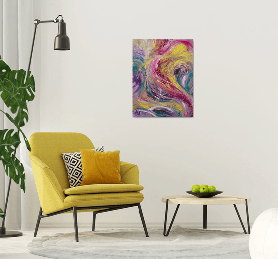 Fragrance of flowers, expressionist textured painting, 70x90 cm