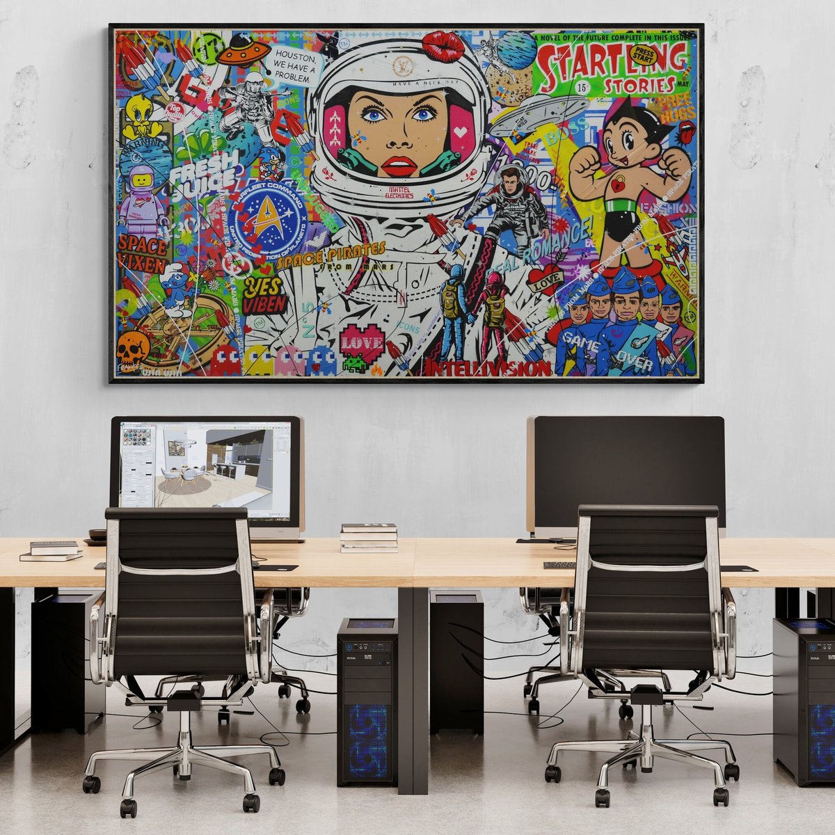 Urban And Pop Portrait Painting By Franko, 79 X 47, Space Viben, Original Artwork