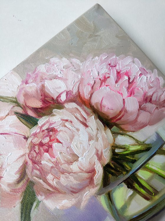 Peony painting original, Peony wall art, Flowers art canvas painting, Small paintings on canvas