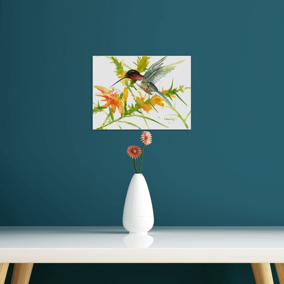 Hummingbird and flowers