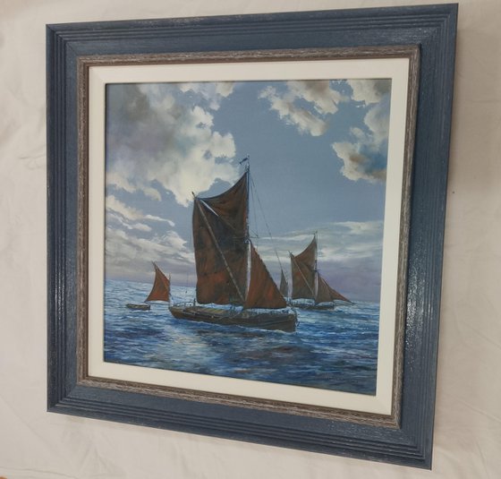 THAMES SAILING BARGES IN THE MOONLIGHT