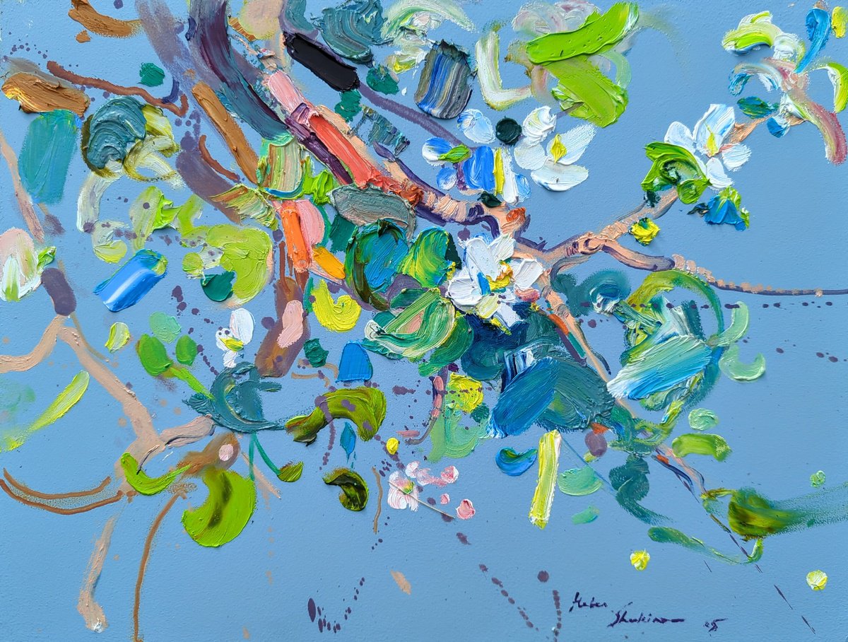 Expressive Botanical Oil Painting By Helen Shukina, 16 X 12, A Touch Of Spring, Original Artwork