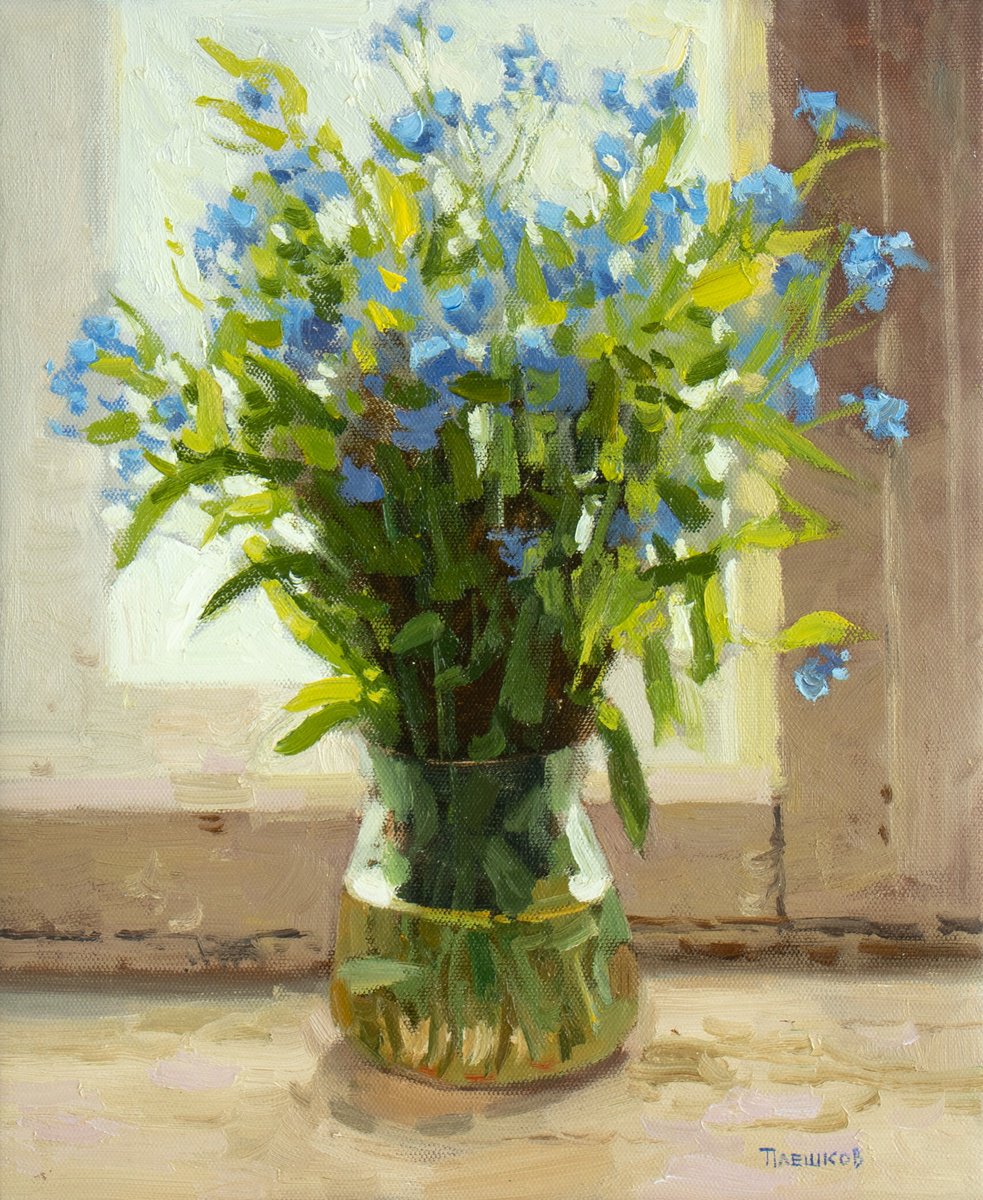 Forget-Me-Nots on the Window by Alexey Pleshkov