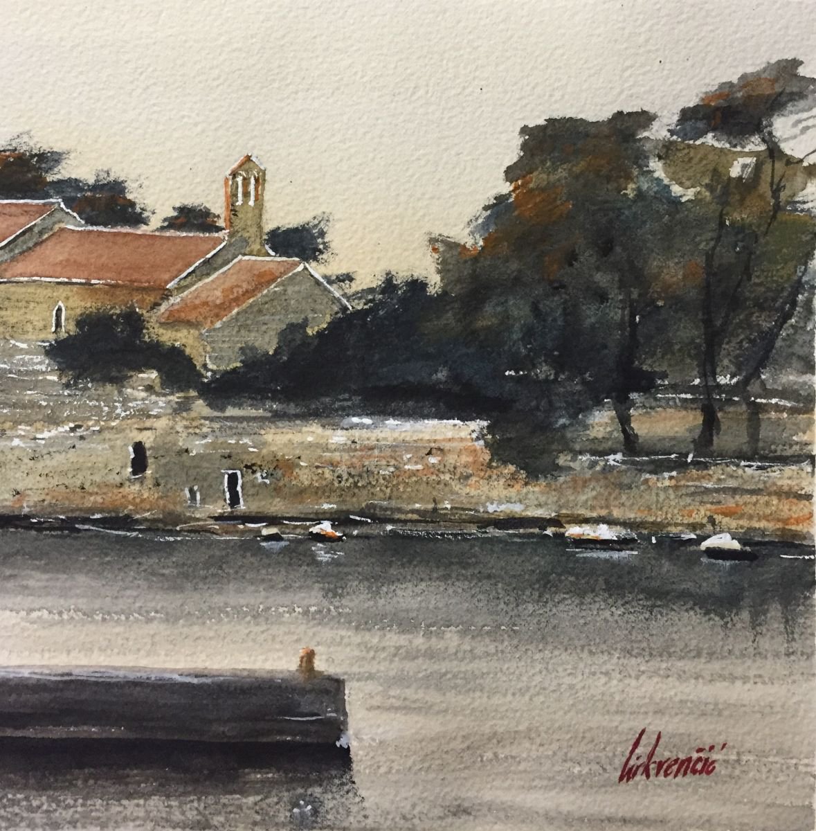 Photorealistic Landscape Watercolour By Tihomir Cirkvencic, 10 X 10", Seascape 5 - Squared 25X25, Original Artwork