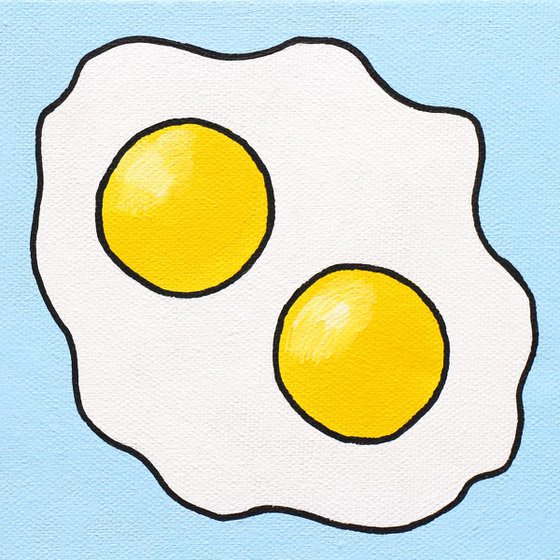 Fried Egg Double Yolk Pop Art Painting On Mini Canvas