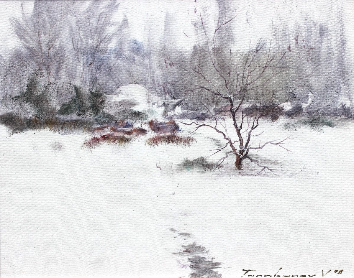 Impressionistic Landscape Oil Painting By Volodymyr Tarabanov, 20 X 16", Winter Contrast, Original Artwork