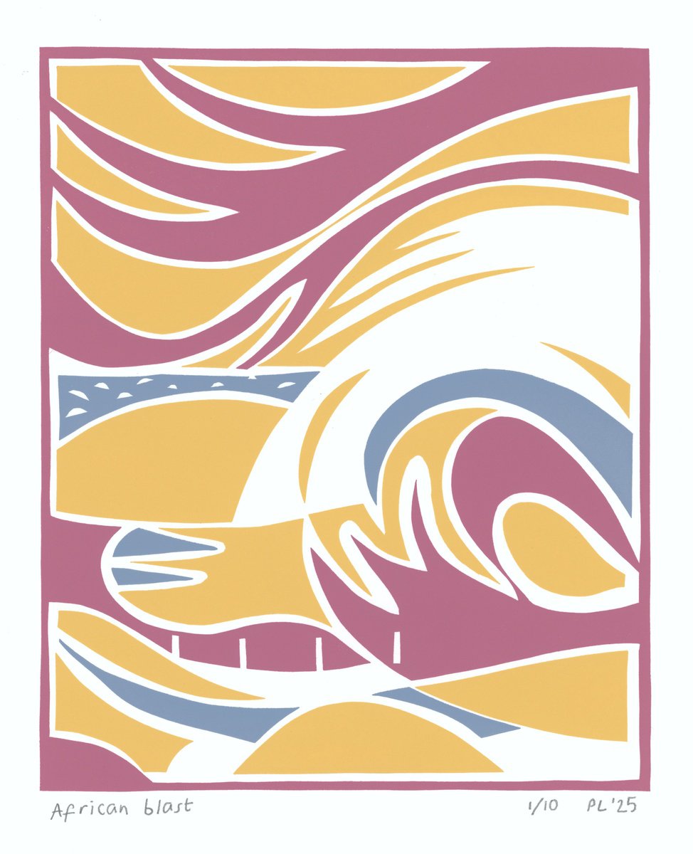 Expressive Landscape Print By Peter Long, 12 X 15", African Blast, Original Artwork